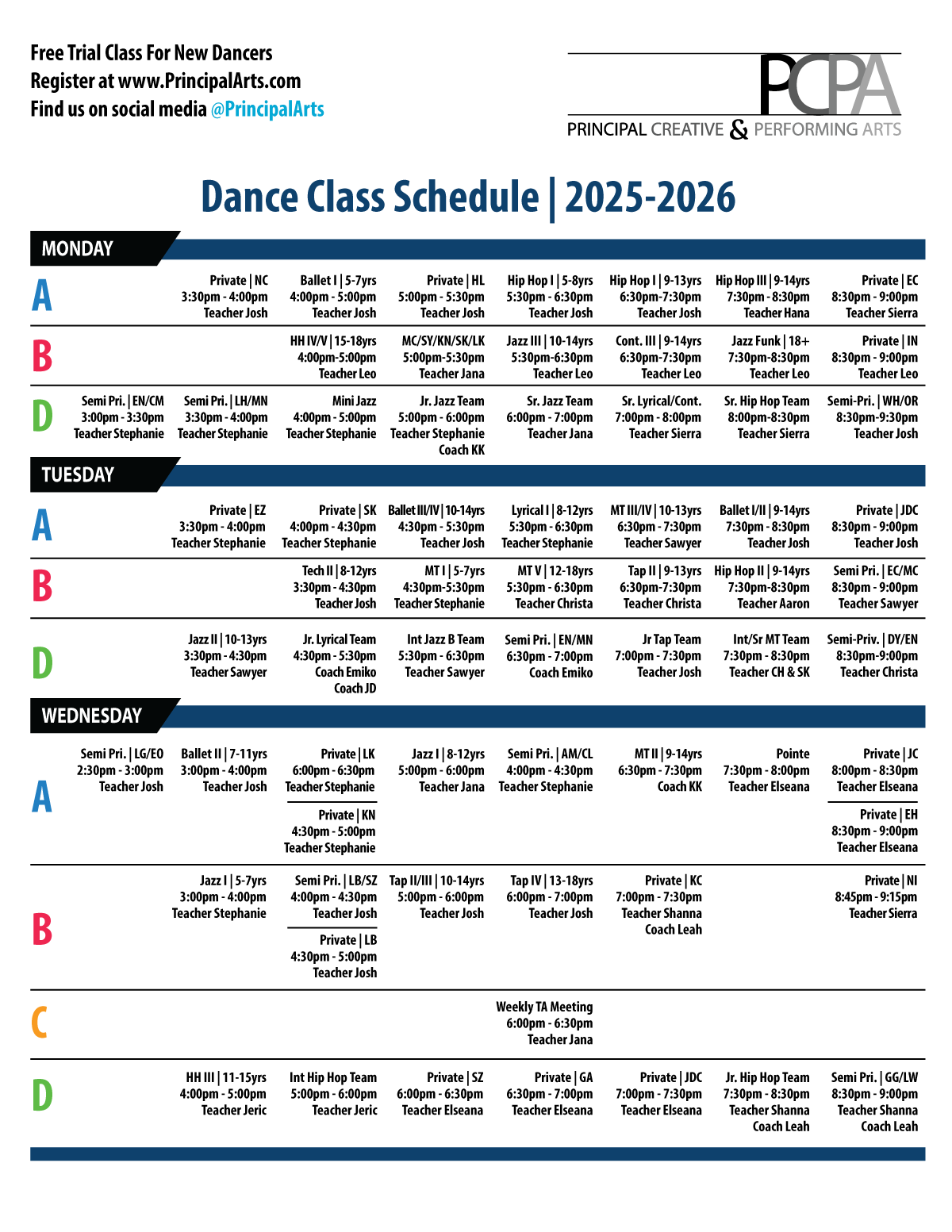 2025-2026 PCPA Schedule Side 1 2025-2026 PCPA Schedule Side 1