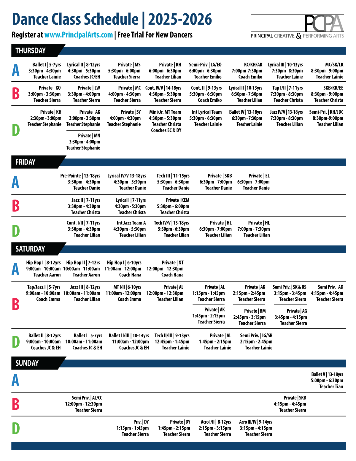 2025-2026 PCPA Schedule Side 2 2025-2026 PCPA Schedule Side 2